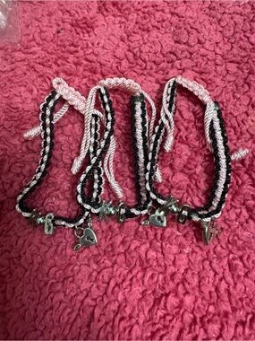 Handmade Pink & Black Braided Charm Bracelet Set